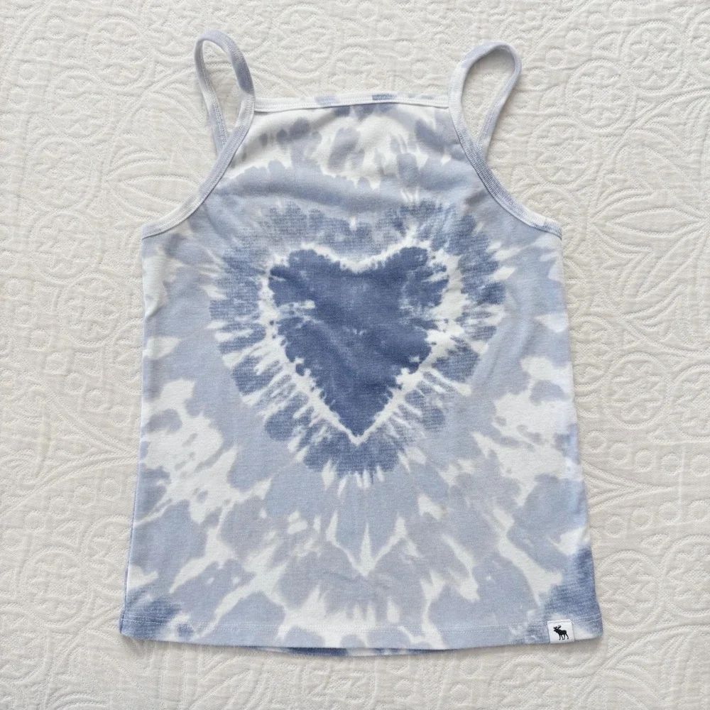 Abercrombie Girls' Blue/White Tie-Dye Heart Tank Top (Sz 11/12)‎